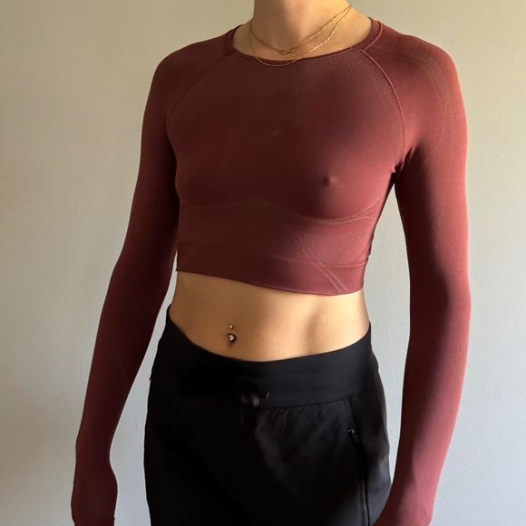 Gymshark Apex Seamless Crop Top in Cherry Brown/Truffle Brown - Picture 1 of 7